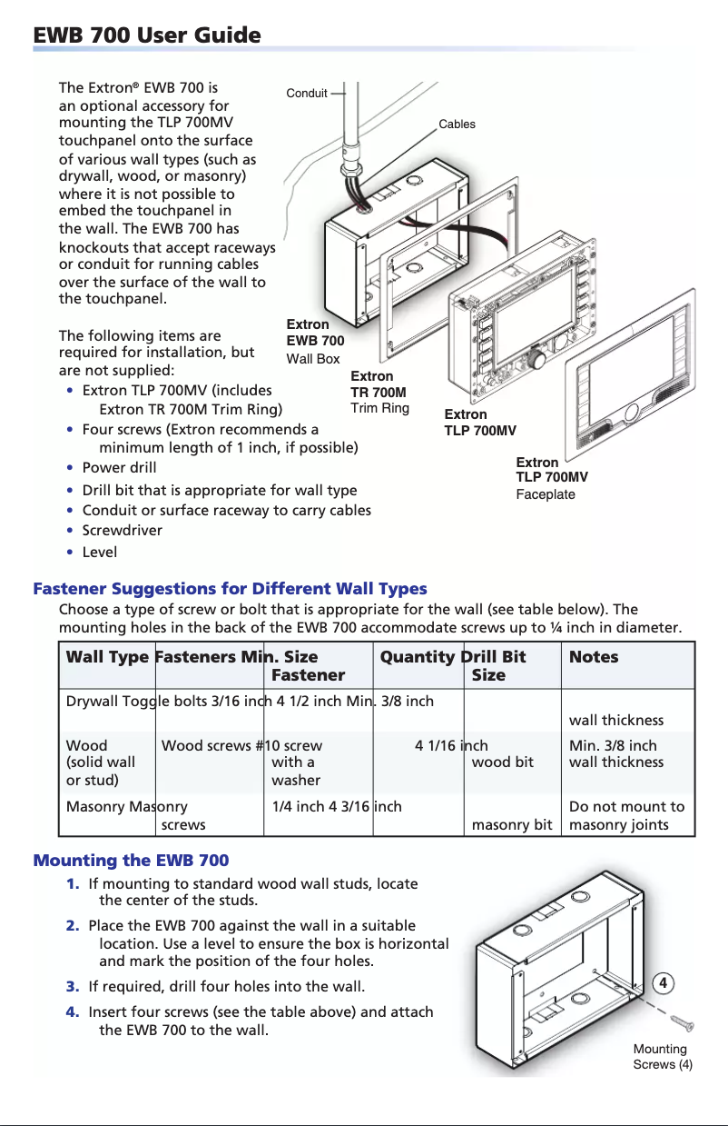 Página 1 del manual Manual de usuario Extron TLP 700MV