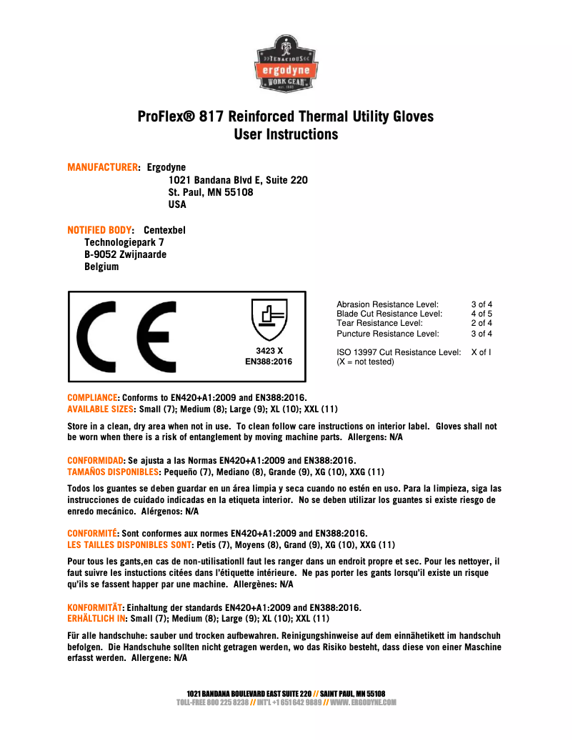 Page n°1 - Manuel utilisateur Ergodyne ProFlex 817