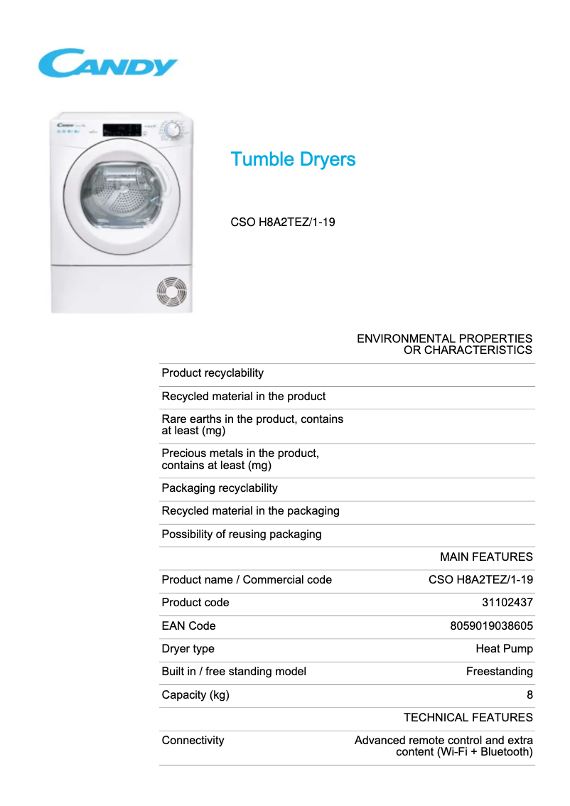 Image de la première page du manuel de l'appareil CSO H8A2TEZ/1-19