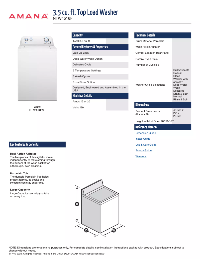 Image de la première page du manuel de l'appareil AMLAUNGD4655EW