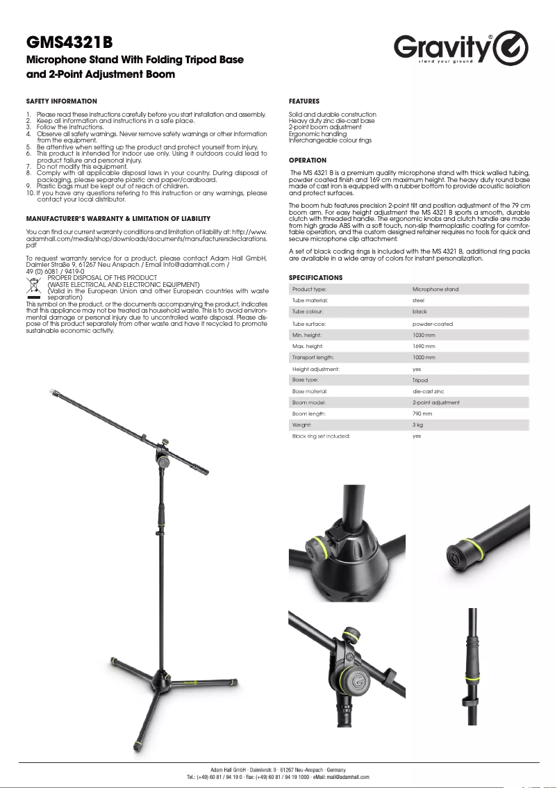 Page 1 de la notice Manuel utilisateur Gravity GMS4321B