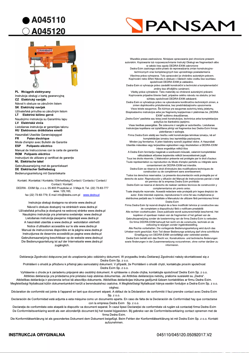 Page 1 de la notice Manuel utilisateur Pansam A045110