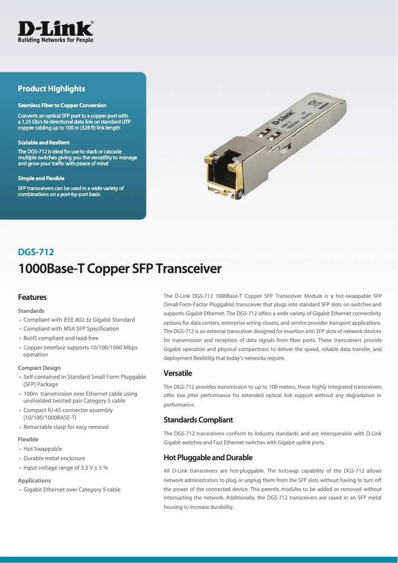 Page 1 de la notice Fiche technique D-Link DGS-712