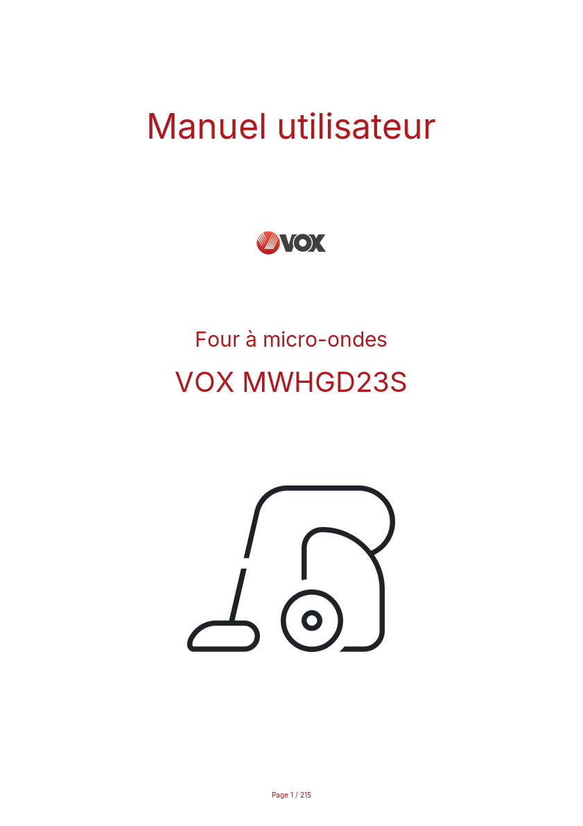 Page 1 de la notice Manuel utilisateur VOX MWHGD23S