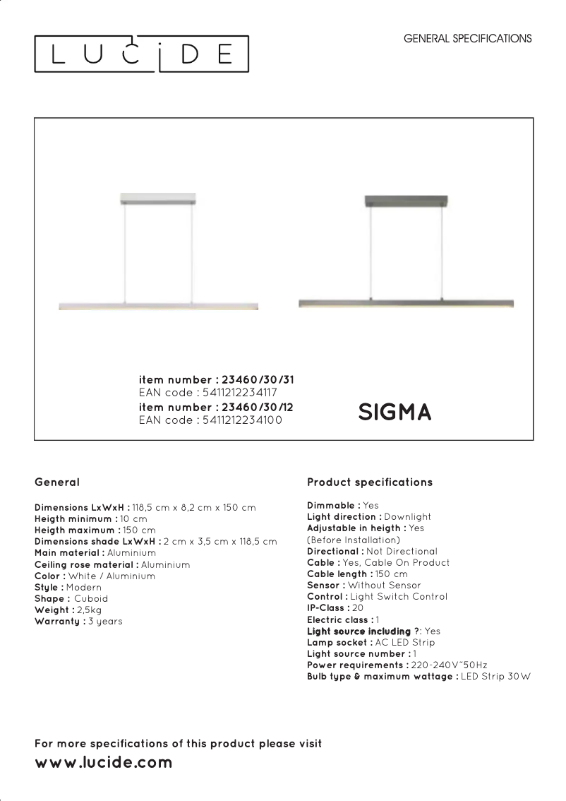 Page 1 de la notice Manuel utilisateur Lucide Sigma