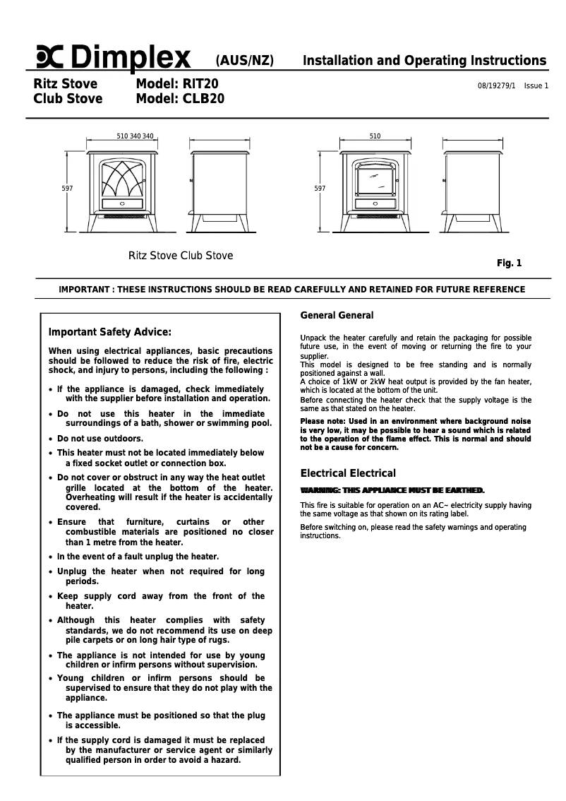 Page 1 de la notice Manuel utilisateur Dimplex Ritz