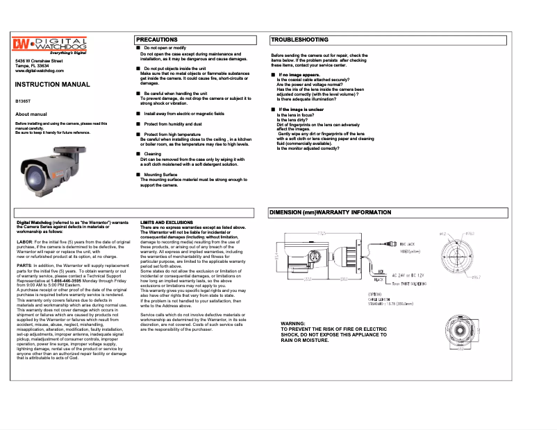 Image de la première page du manuel de l'appareil DWC-B1365T