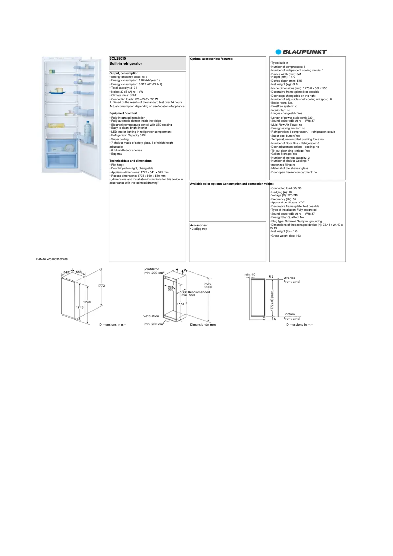 Page n°1 - Fiche technique Blaupunkt 5CL 28030