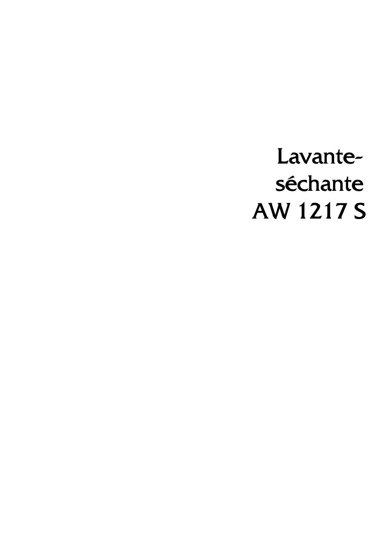 Page n°1 - Manuel utilisateur Arthur Martin-Electrolux AW 1217 S