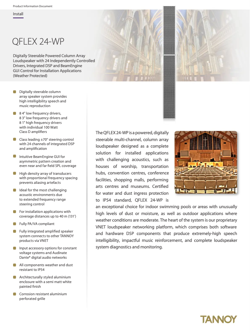 Page 1 de la notice Fiche technique Tannoy QFlex 24-WP