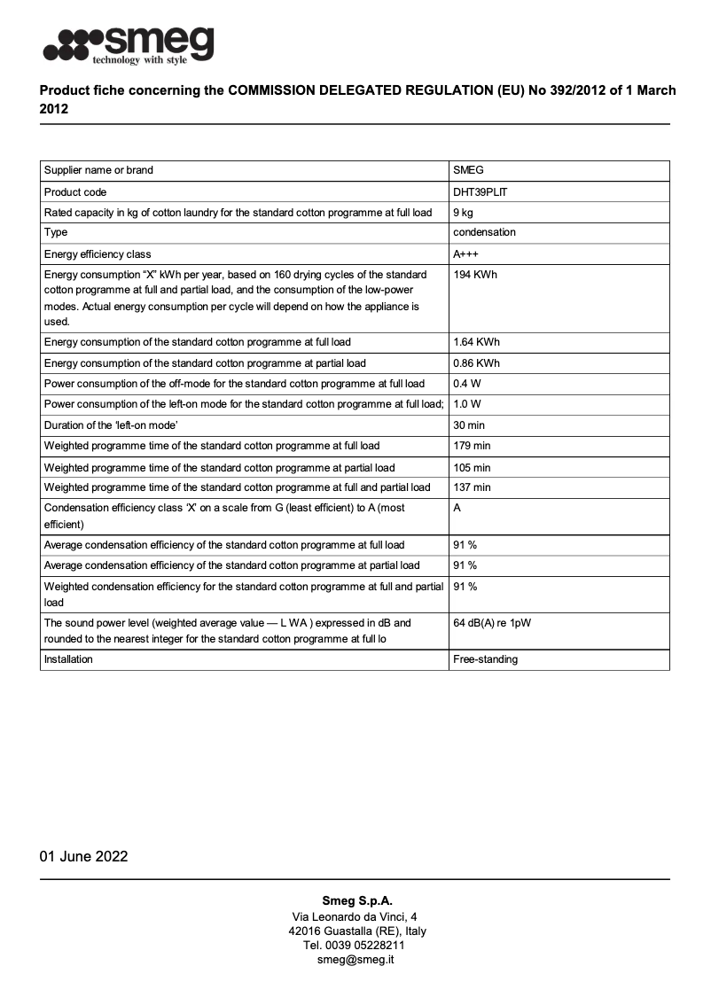 Page 1 de la notice Brochure Smeg DHT39PLIT