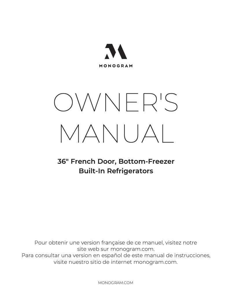 Page 1 de la notice Manuel utilisateur Monogram ZIP360NN