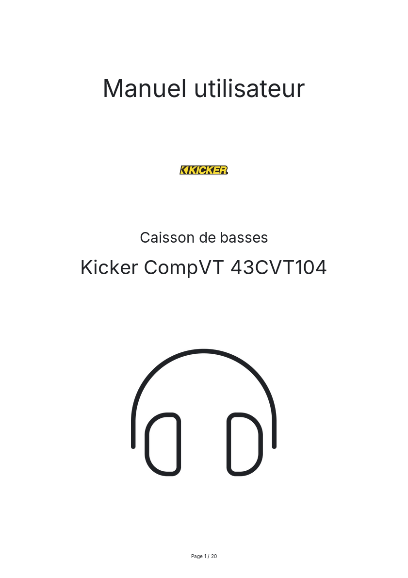 Page n°1 - Manuel utilisateur Kicker CompVT 43CVT104