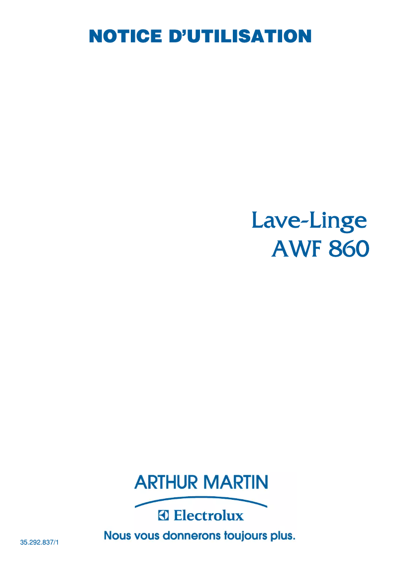 Page n°1 - Manuel utilisateur Arthur Martin-Electrolux AWF 860