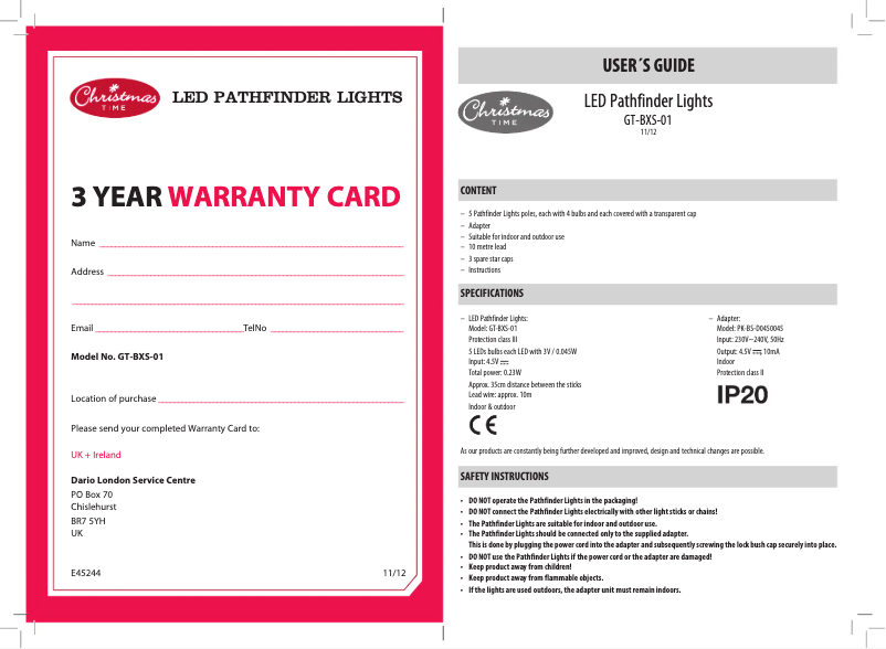 Page 1 de la notice Manuel utilisateur Christmas Time GT-GS24-01