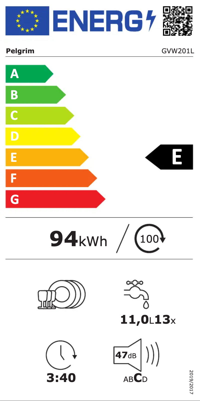 Page n°1 - Label énergétique Pelgrim GVW201L
