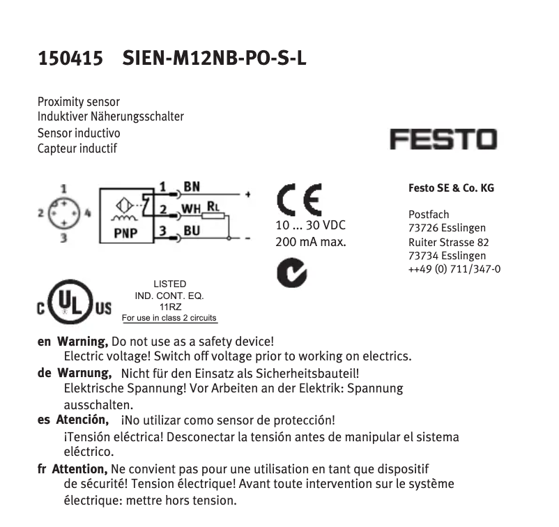 Page 1 de la notice Manuel utilisateur Festo SIEN-M12NB-PO-S-L