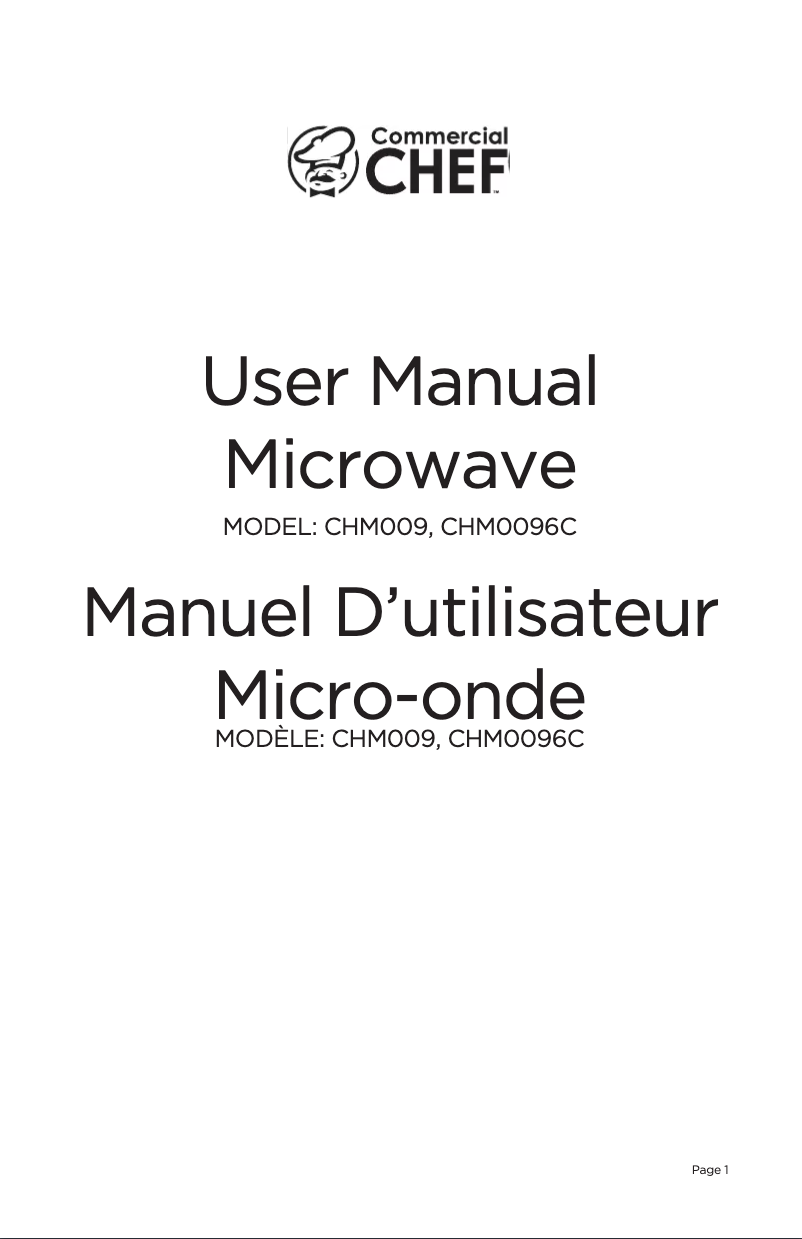 Page 1 de la notice Manuel utilisateur Commercial Chef CHM009