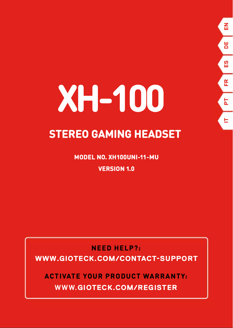 Page 1 de la notice Manuel utilisateur Gioteck XH-100