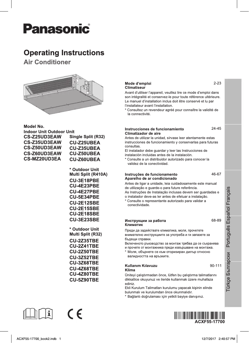 Page 1 de la notice Manuel utilisateur Panasonic CS-Z50UD3EAW