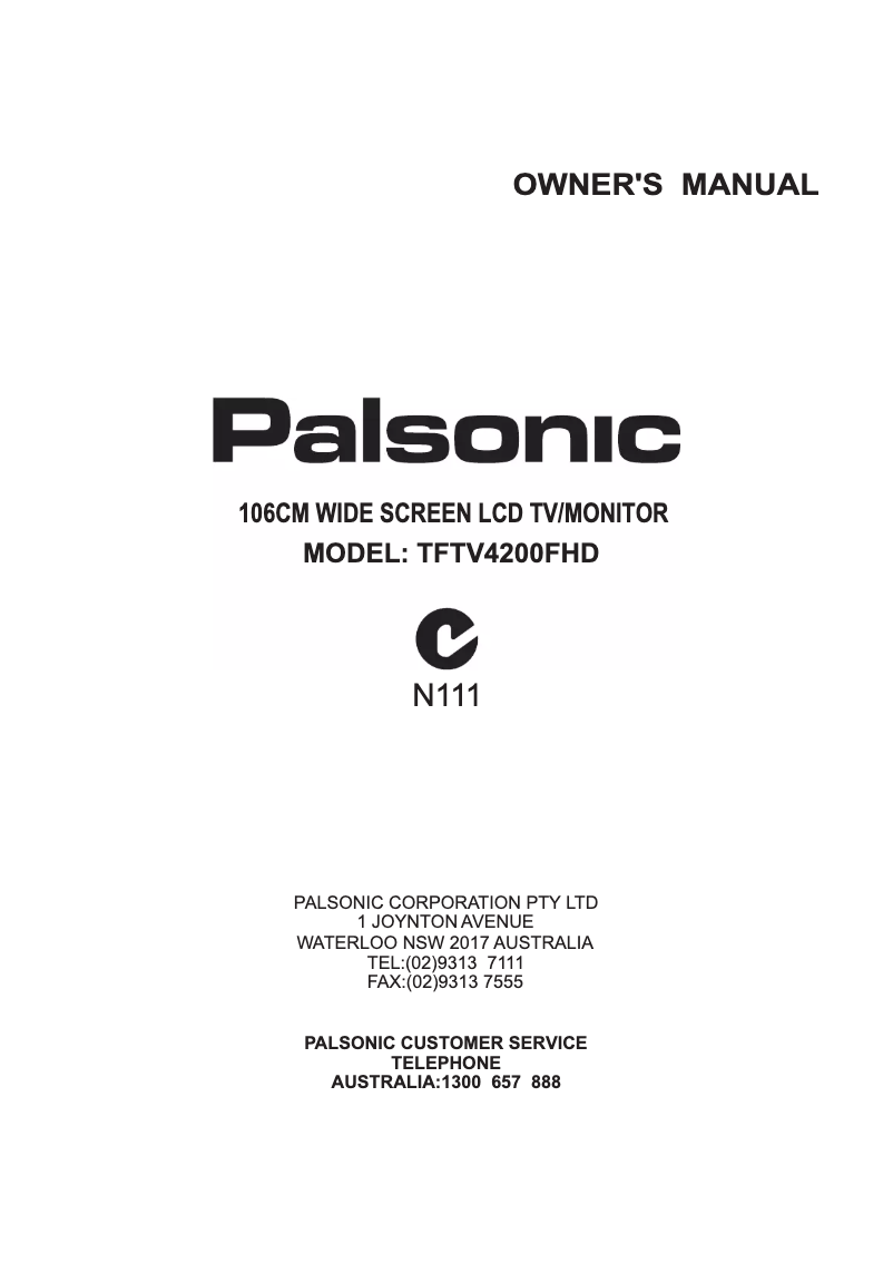 Page n°1 - Manuel utilisateur Palsonic TFTV4200FHD