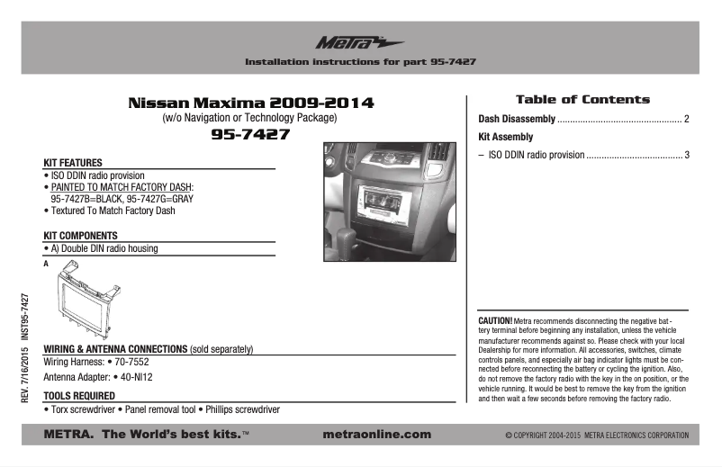 Page n°1 - Guide d'installation Metra 95-7427B