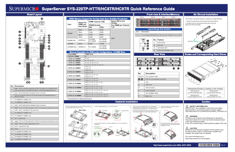 Page 1 de la notice Guide de démarrage rapide Supermicro SuperServer SYS-220TP-HTTR