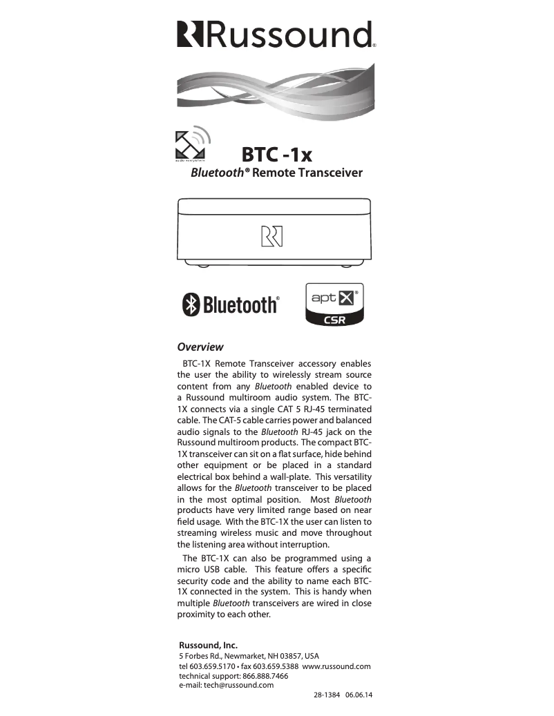 Page 1 de la notice Manuel utilisateur Russound BTC-1X