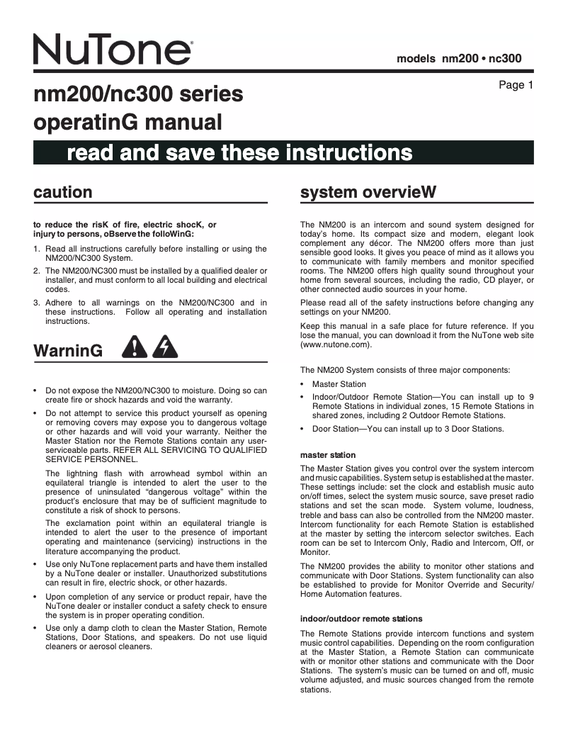 Image de la première page du manuel de l'appareil NM200WH