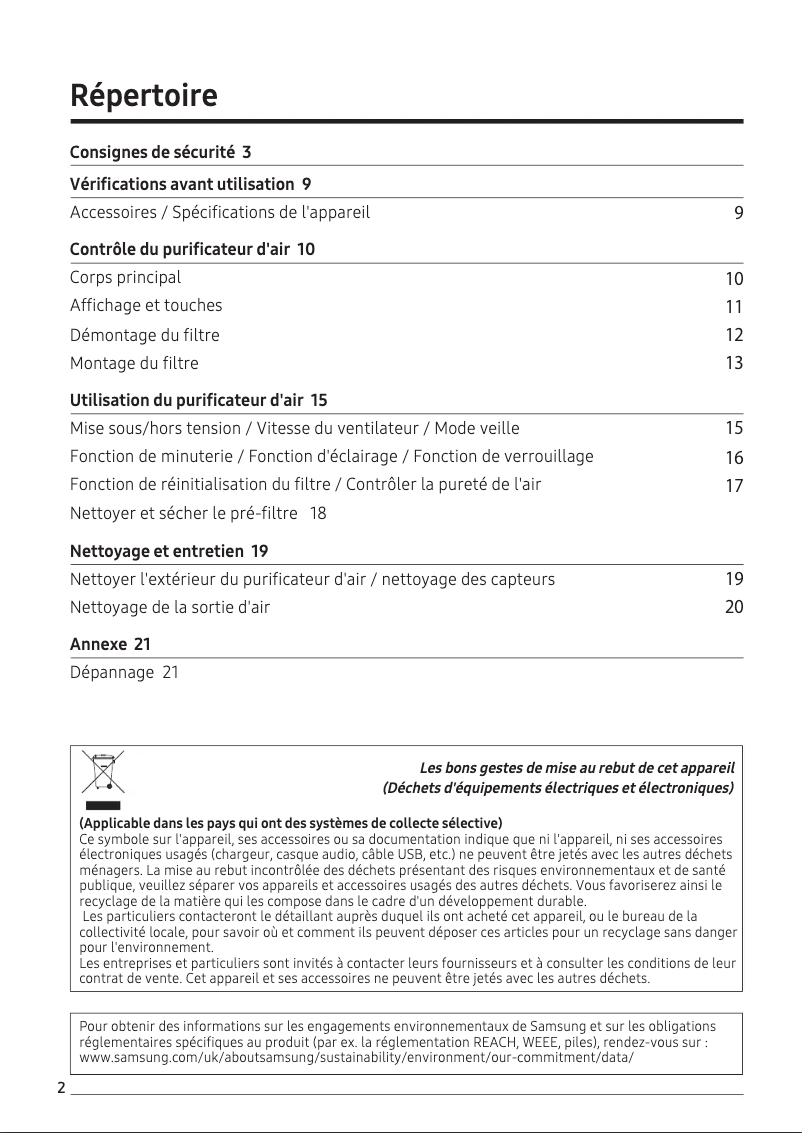 Page 1 de la notice Manuel utilisateur Samsung AX40R3030WM