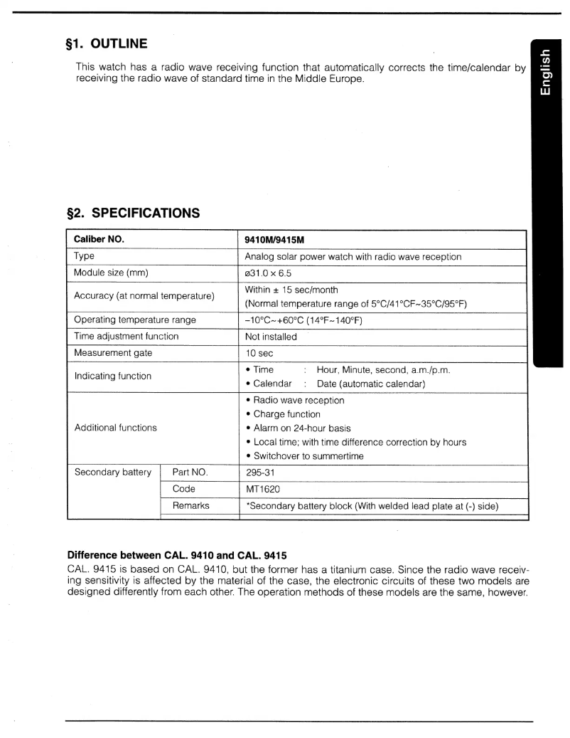 Imagen de la primera página del manual del dispositivo CAL 9415