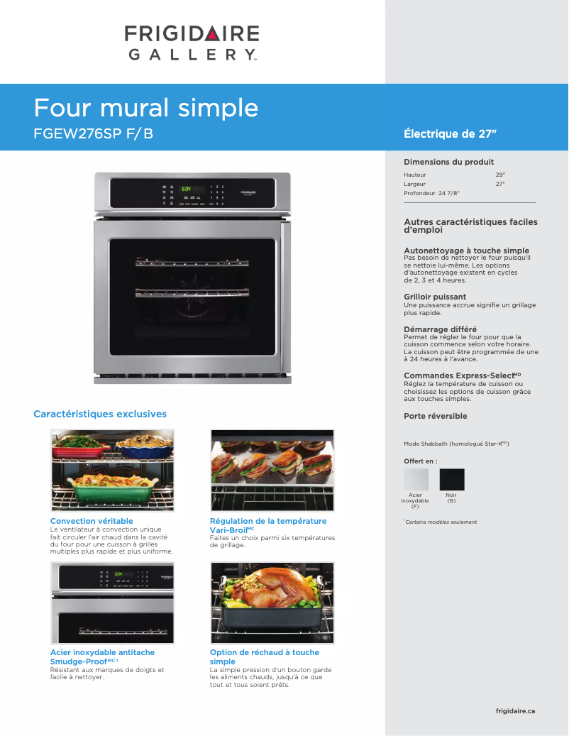 Page n°1 - Fiche technique Frigidaire FGEW276SPF