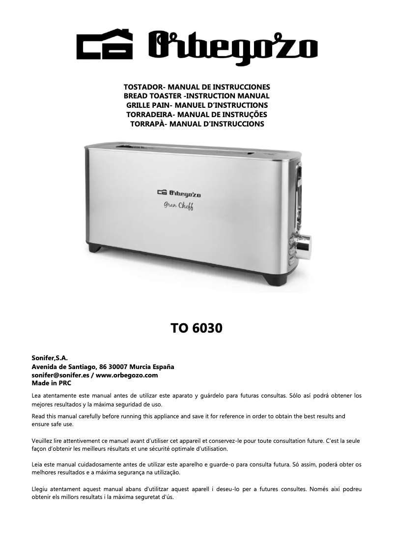 Image de la première page du manuel de l'appareil TO 6030