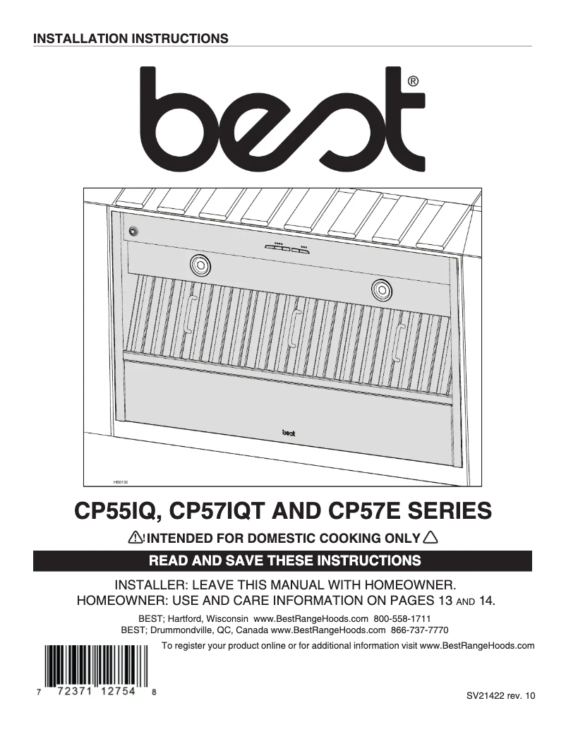 Page n°1 - Guide d'installation Best CP57IQT542SB