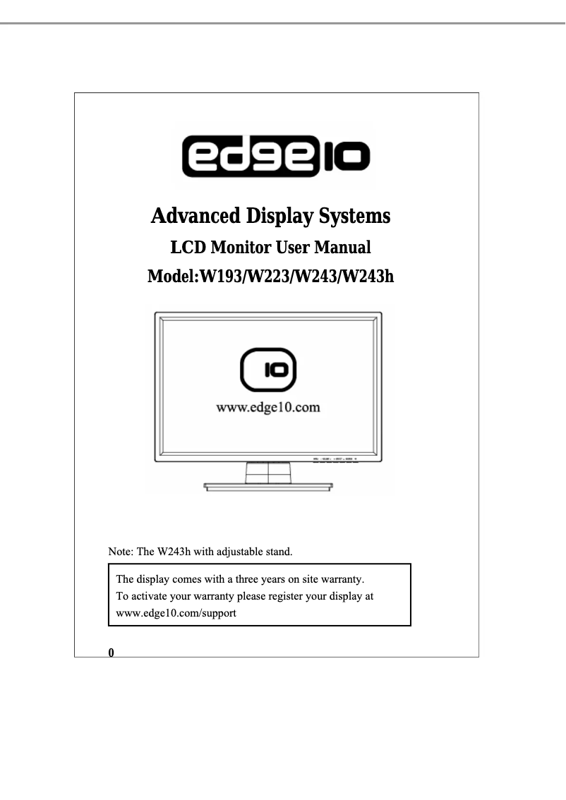 Page n°1 - Manuel utilisateur Edge10 W193