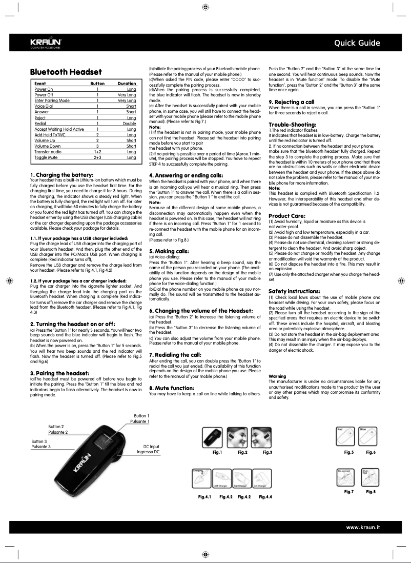 Imagen de la primera página del manual del dispositivo Bluetooth Headset