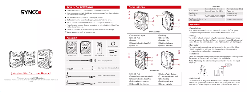 Page 1 de la notice Manuel utilisateur Synco WAir-G1-A2