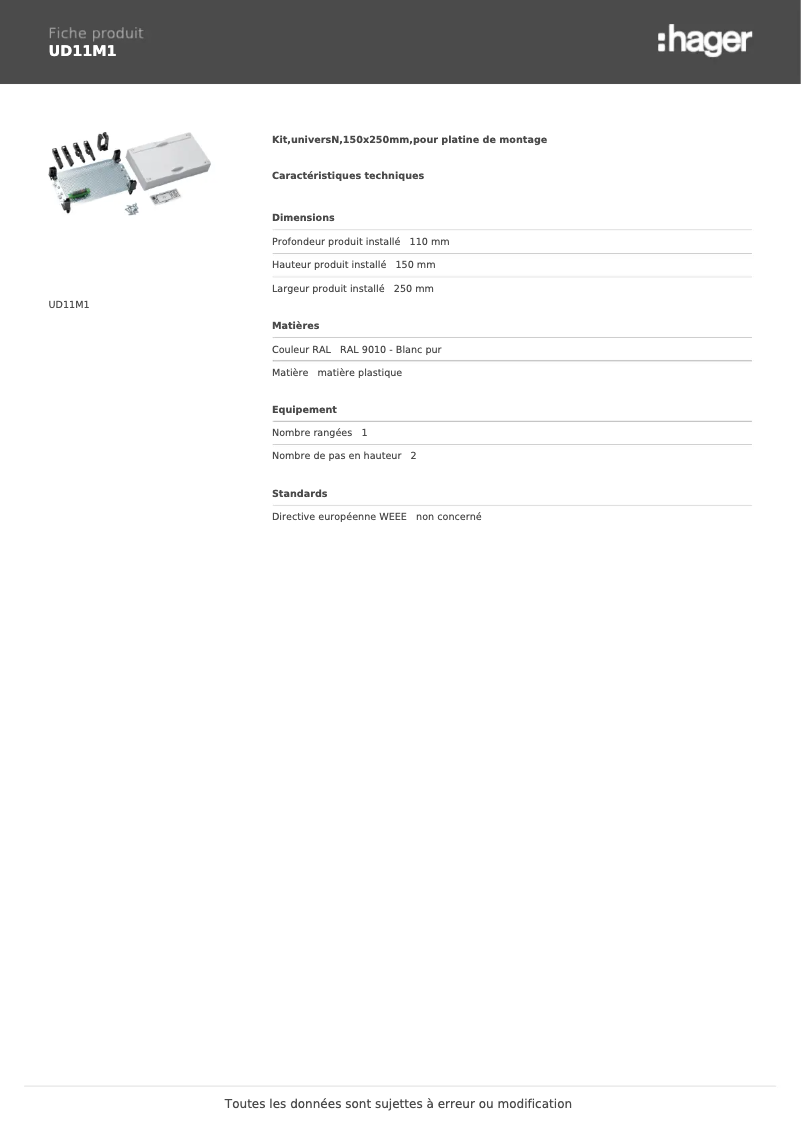 Page n°1 - Manuel utilisateur Hager UD11M1