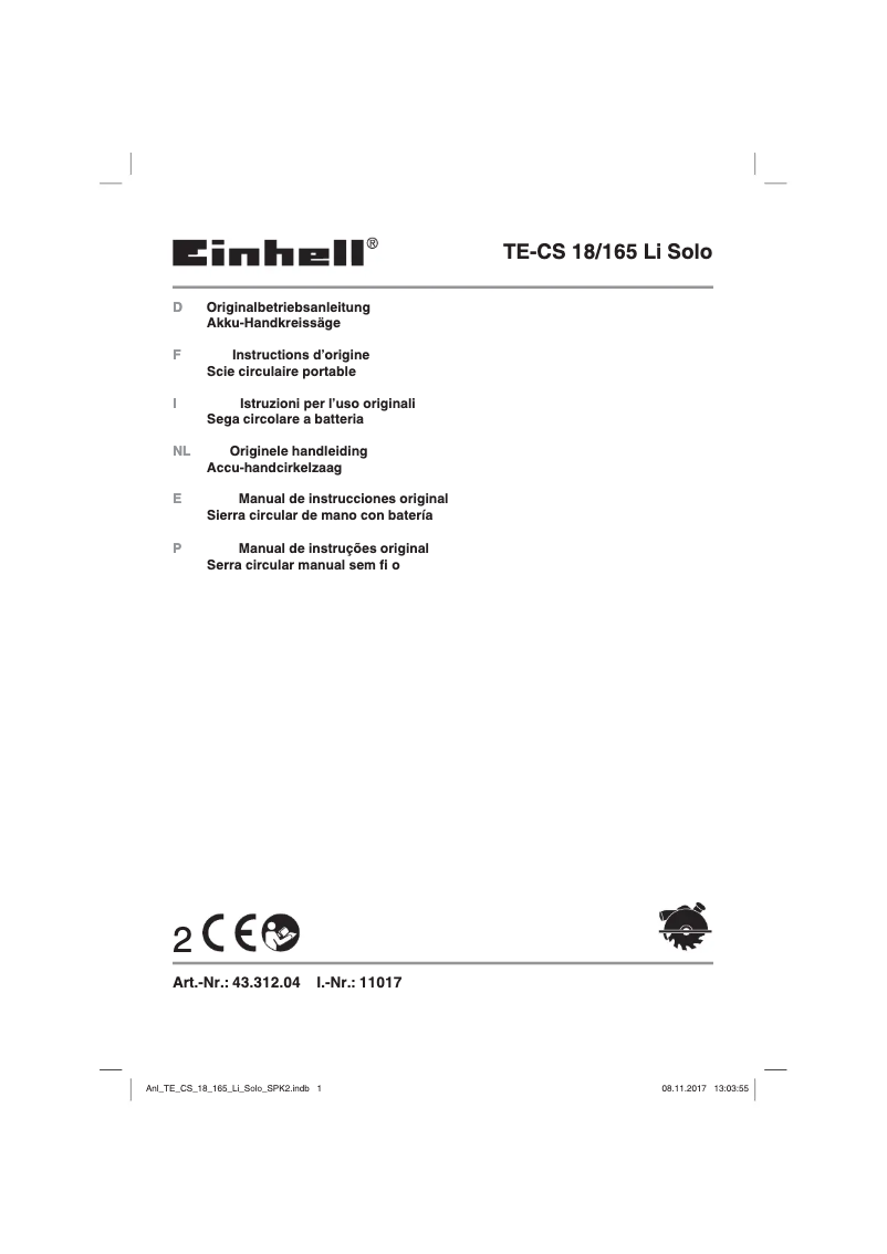 Página 1 del manual Manual de usuario Einhell TE-CS 18/165 Li-Solo