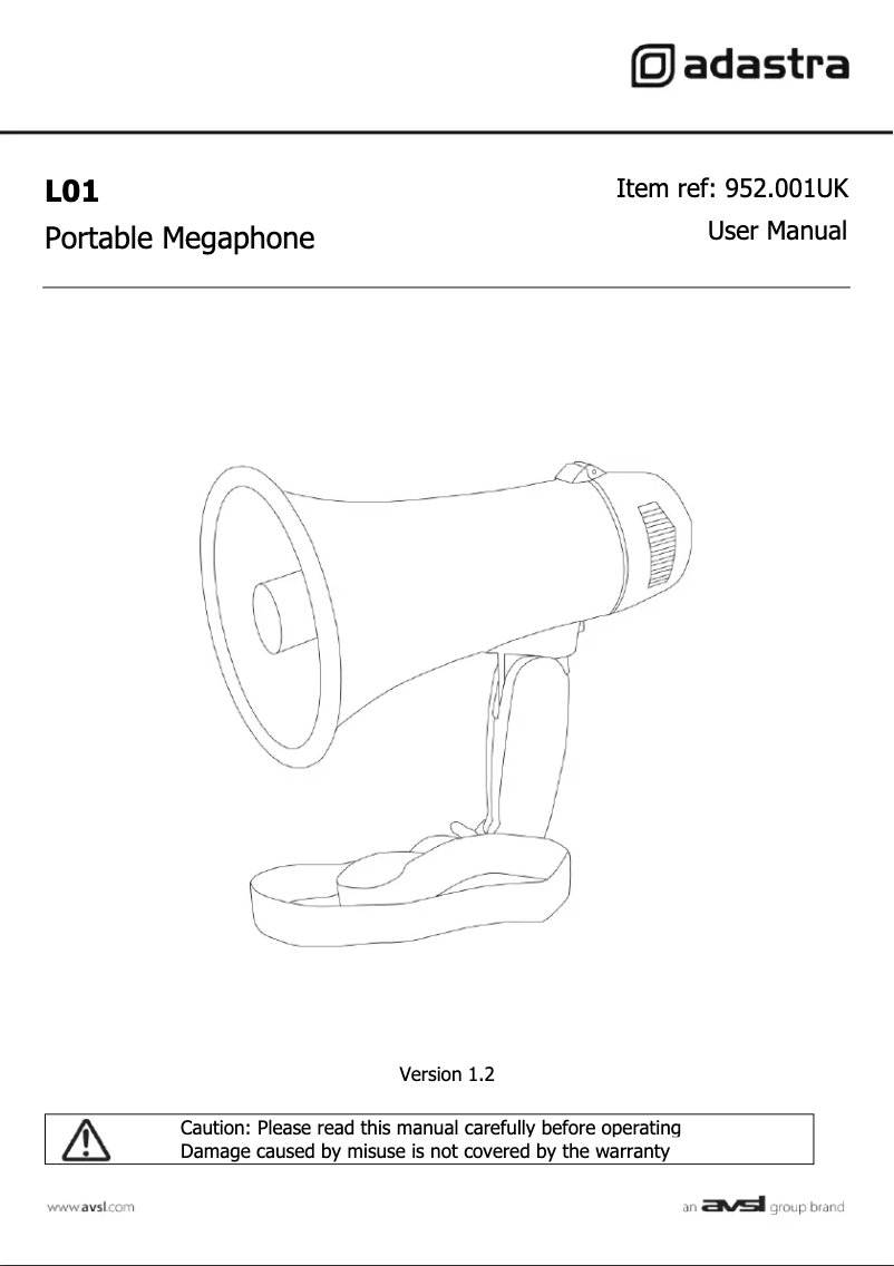 Page 1 de la notice Manuel utilisateur Adastra L01