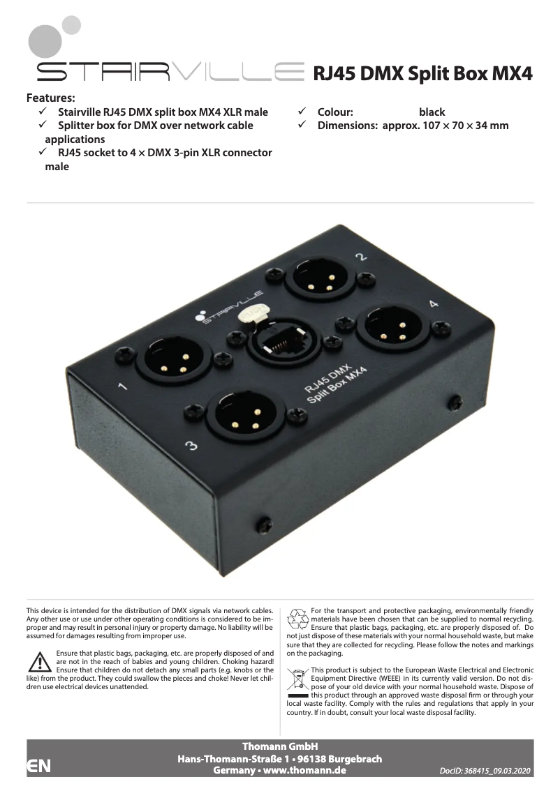 Page 1 de la notice Manuel utilisateur Stairville RJ45 DMX Split Box MX4