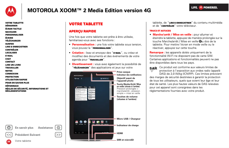 Image de la première page du manuel de l'appareil XOOM 2 Media Edition