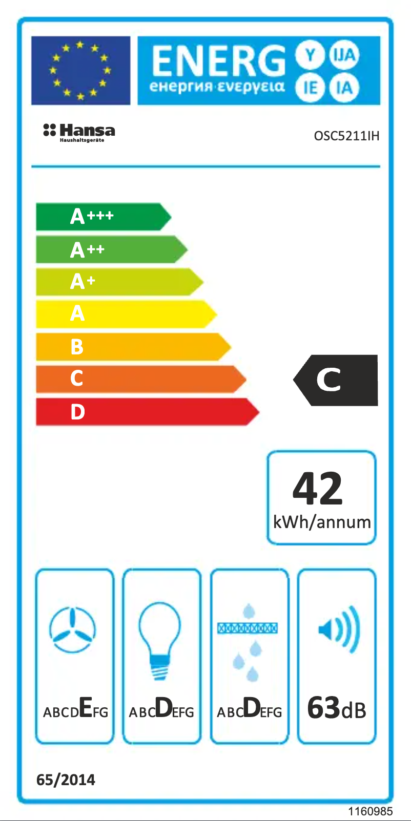 Page n°1 - Label énergétique Hansa OSC5211IH