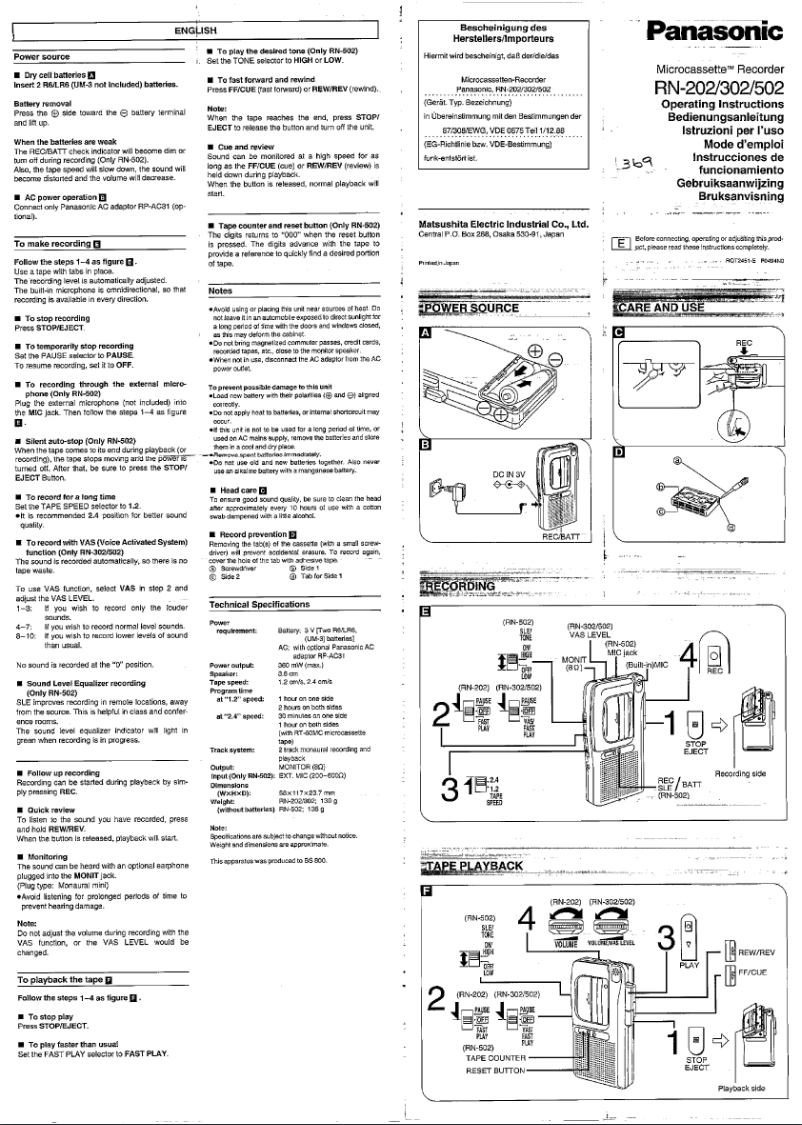 Page n°1 - Manuel utilisateur Panasonic RN-202