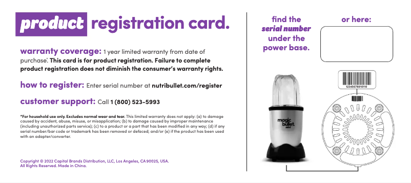 Página 1 del manual Información de garantía Magic Bullet Mini Juicer