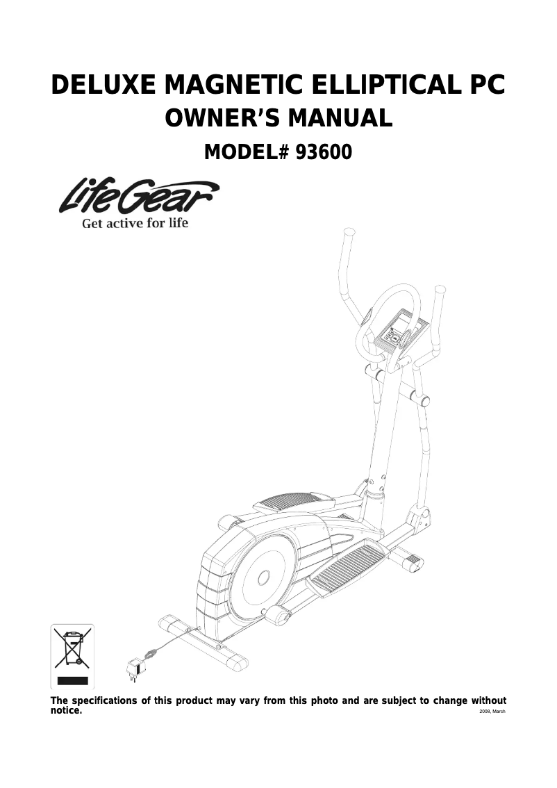 Página 1 del manual Manual de usuario Life Gear Deluxe Magnetic Elliptical 93600