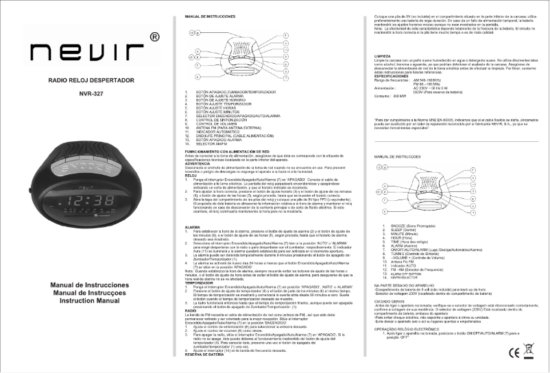 Page 1 de la notice Manuel utilisateur Nevir NVR-327