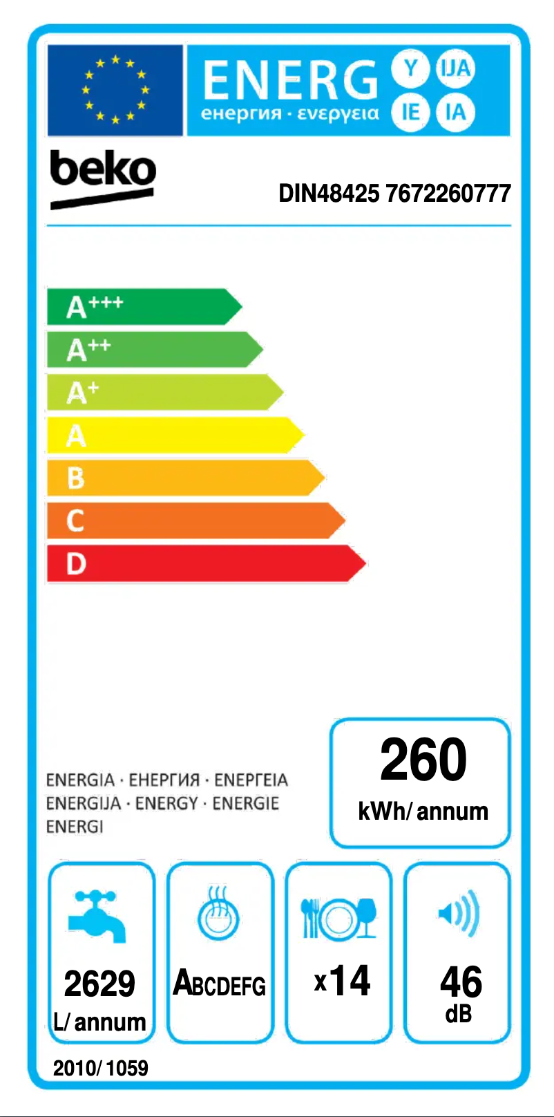 Page n°1 - Label énergétique Beko DIN48425