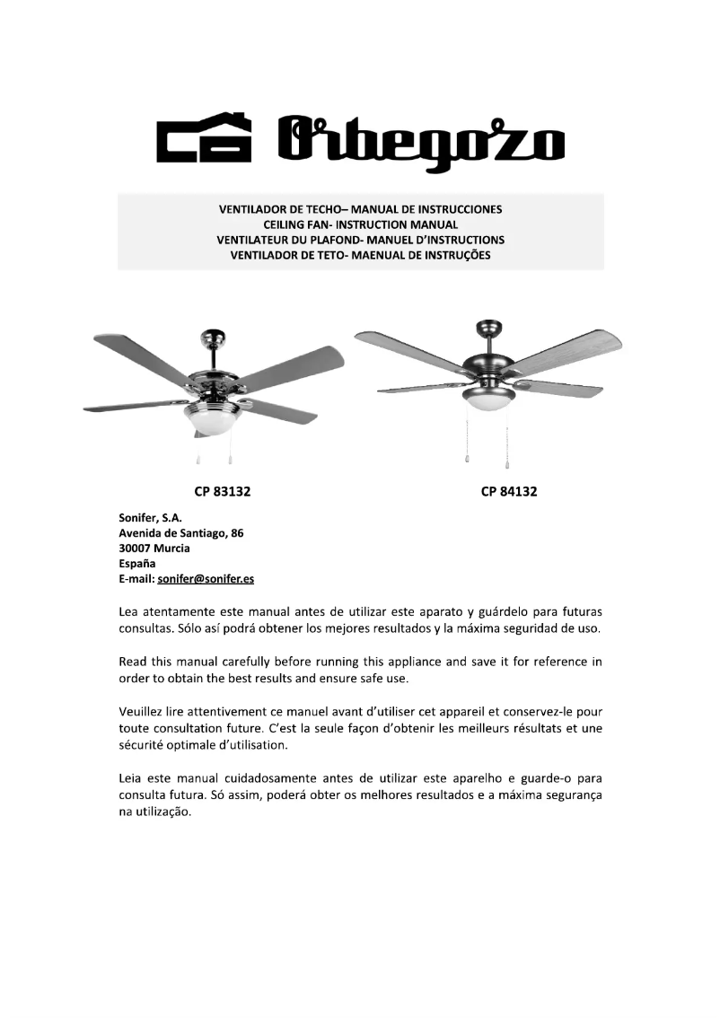 Page n°1 - Manuel utilisateur Orbegozo CP 84132