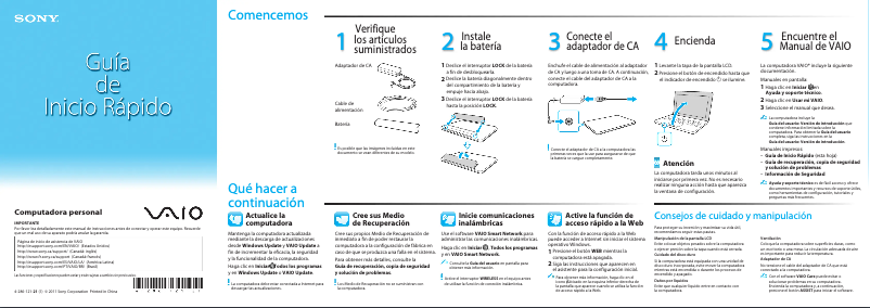 Page n°1 - Guide d'installation Sony Vaio VPCEH1DFX